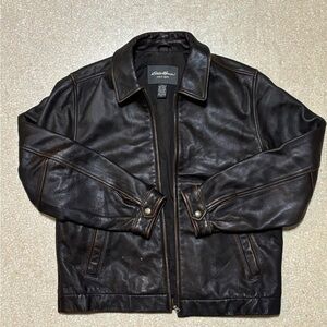 Eddie Bauer Men's Lined Dark Brown Leather Jacket
